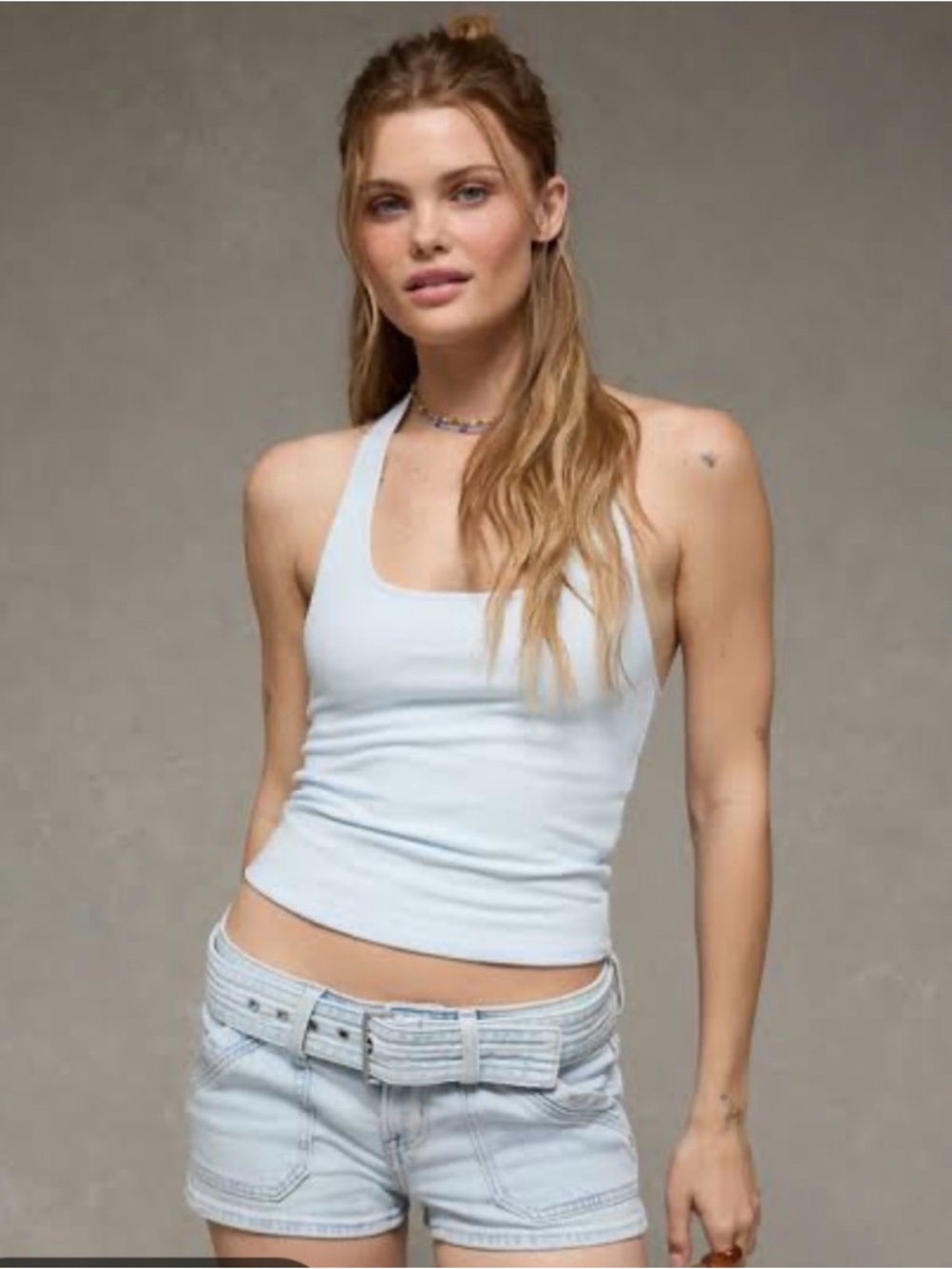 American Eagle Outfitters Ribbed Pale Blue Halter